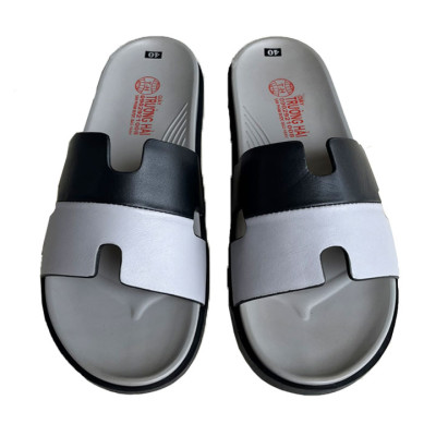 Dép nam quai ngang đế cao 2.5cm da bò Trường Hải phối màu bản chũ H DN135N