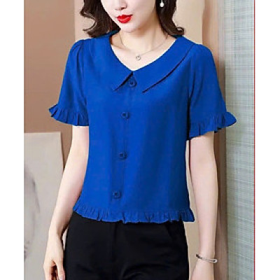 Áo sơ mi nữ tay ngắn, áo kiểu nữ, chất liệu Đũi mềm mát, form trẻ trung, năng động NeSa Shop