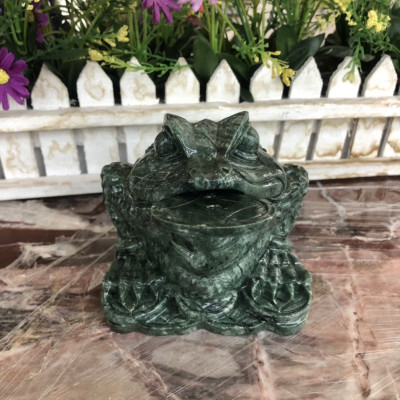 Tượng Cóc Ba Chân, Cóc Ngậm Tiền, Thiềm Thừ phong thủy chiêu tài lộc đá ngọc Ấn Độ - Dài 13 cm