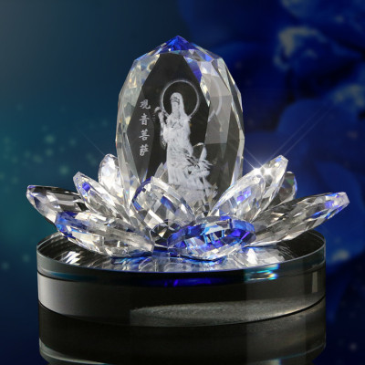 Tượng Phật Bà Quan Âm Tòa Sen Pha Lê Trong, Tượng Nước Hoa Quan Âm, Tặng Kèm Tinh Dầu Và Đế Chống Trượt