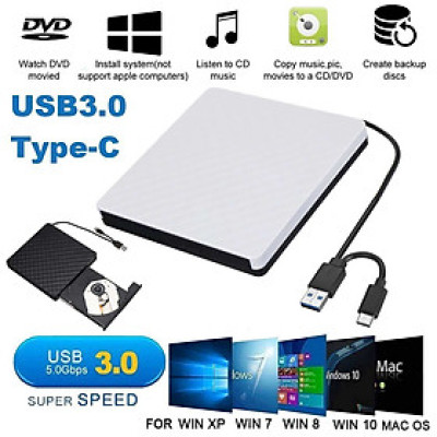Ổ đĩa DVD gắn ngoài, Đầu đĩa CD/DVD di động USB 3.0 VÀ TYPE C cho máy tính xách tay Ổ ghi CD DVD ROM Tương thích với máy tính xách tay Máy tính để bàn PC Windows Linux OS Apple Mac-HÀNG CHÍNH HÃNG