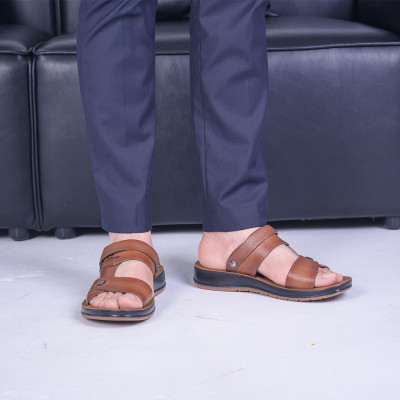 Dép Sandal Nam Da Bò Đế Cao Đúc Nguyên Khối, Đường Khâu Chắc Chắn, Đế Massage Mềm Mại Êm Chân - DC01