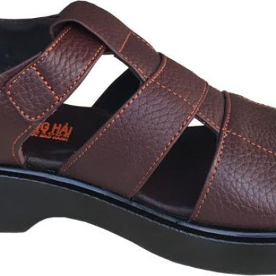 Giày sandal nam Trường Hải da bò thật mềm mại màu nâu đế PU nhẹ nhàng không trơn hình ảnh thật SD0474