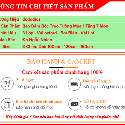 Bộ Vỏ Bao Đấm Bốc Treo Tường 3 Lớp Cao Cấp – Chọn Size - Mua 1 Tặng 7 Phụ Kiện Tập Luyện Siêu Bền Tập Boxing, Tập MMA – Dây Quấn Dài – Chính Hãng Dododios