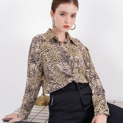 Áo somi tay dài beo vằn kem