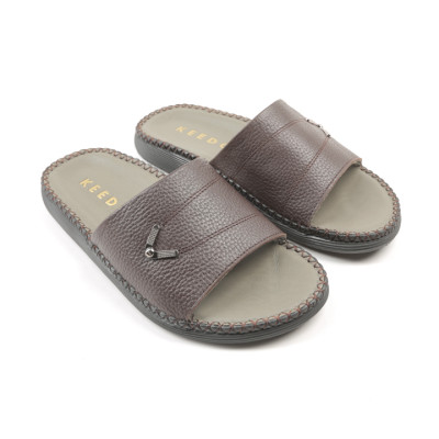 Dép nam đế may sẵn da thật quai ngang cao cấp KEEDO CU-081