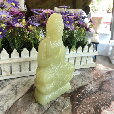 Tượng Phật Bà Quan Âm ngồi đài sen đá ngọc Onyx - Cao 20 cm