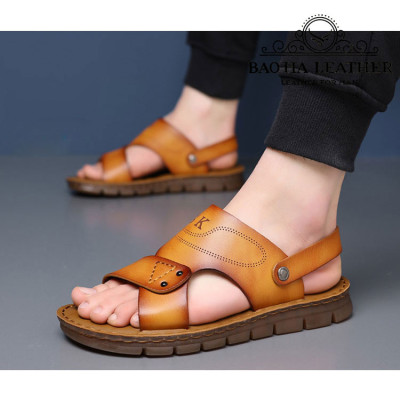 Dép nam quai ngang da bò thật cao cấp BHD8083 Dép quai hậu