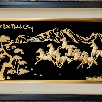 Tranh ngựa mã đáo thành công dát vàng MT Gold Art- Hàng chính hãng, trang trí nhà cửa, quà tặng sếp, đối tác, khách hàng.