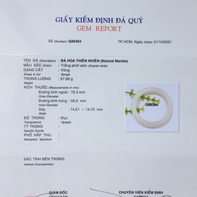 Vòng tay bạch ngọc Luxi green, chất liệu đá Marble hoa thiên nhiên, KÈM BẢN PHOTO GIẤY KIỂM ĐỊNH SẢN PHẨM TẠI SJC