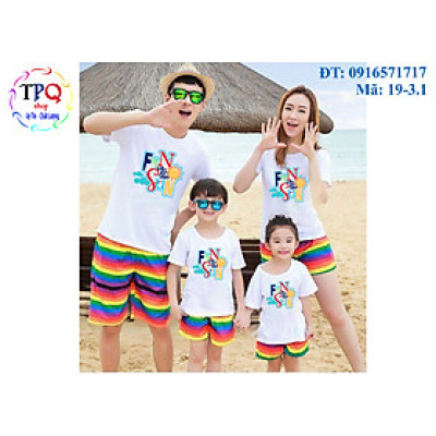 Đồ đi biển dành cho gia đình  áo in họa tiết Fun in the Sun xinh xắn (giá 1 bộ gồm 1 quần + 1 áo)