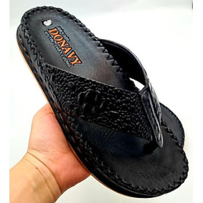  DÉP KẸP NAM DA BÒ, QUAI IN NỔI HỘT NHÌN BẮT MẮT - ĐẾ KÉP MANG SIÊU BỀN