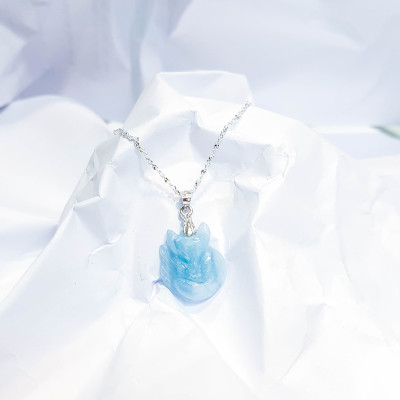 Dây chuyền bạc và Hồ Ly đá Aquamarine