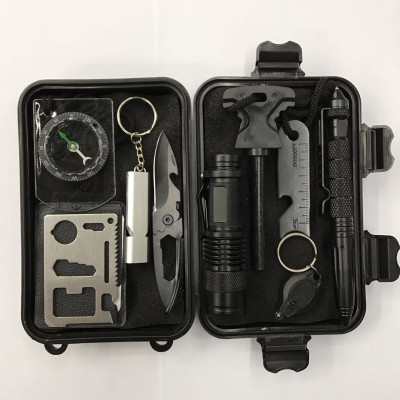 Hộp sinh tồn cao cấp 9 món, Bộ dụng cụ sinh tồn đa chức năng, Hộp sơ cứu dành cho trường hợp khẩn cấp, Đồ dùng khẩn cấp - GROFA