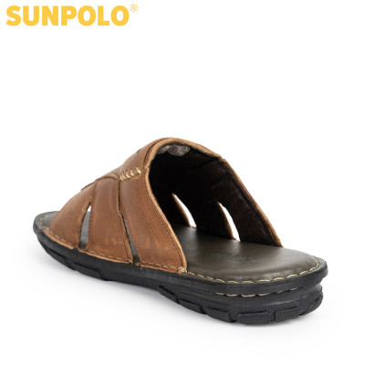 Dép quai ngang nam da bò cao cấp SUNPOLO SUA09B