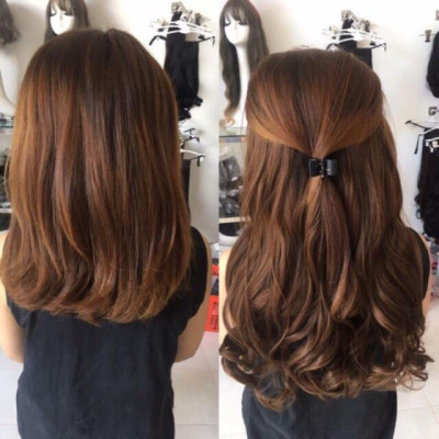 Tóc kẹp nửa đầu kẹp nửa đầu 6 kẹp ngắn 45cm cao cấp chịu nhiệt