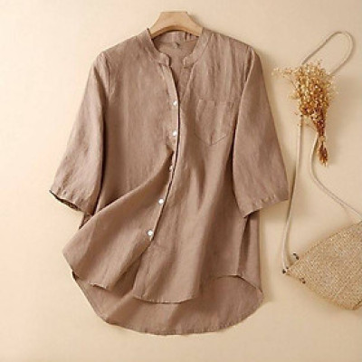 Áo sơ mi cổ tàu dáng tay lửng màu sắc vintage, chất đũi mềm Haint Boutique Sm200