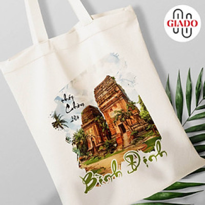 Túi canvas GIADO, túi vải bố, túi tote mẫu Bình Định tháp chàm