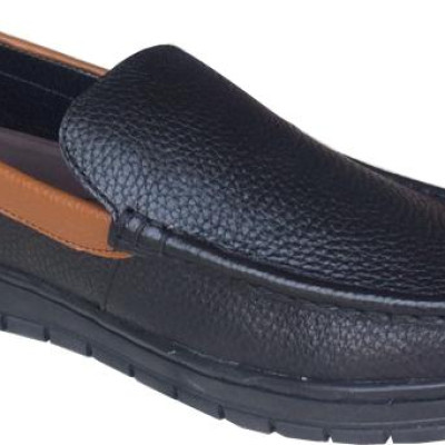 Giày lười nam Trường Hải  da bò đen đế cao su chống mòn cao 2.5cm  GMN014