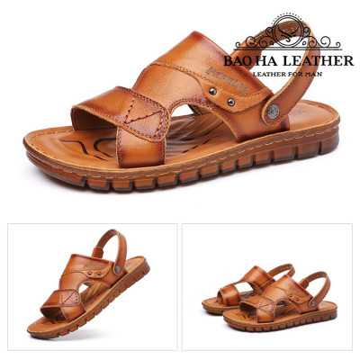 Dép nam quai hậu da bò thật BHD9808 Dép sandals nam quai ngang