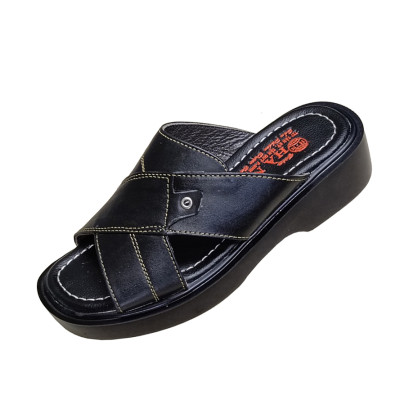 Dép Nam Quai Ngang Da Bò Thật TiTi ĐÔ Đế Cao Dành Cho Người Thấp DNA2084