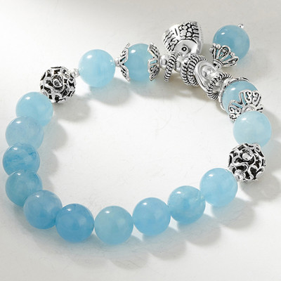 Vòng tay đá Aquamarine phối charm chuông bạc size hạt 10mm mệnh thủy, mộc - Ngọc Quý Gemstones