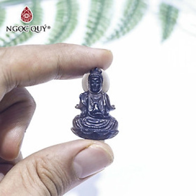 Mặt dây chuyền phật bà quan âm đá thạch anh khói thủy, kim - Ngọc Quý Gemstones
