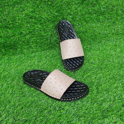 Dép nam một bản da bò Trường Hải 2 màu nâu, kem DN120