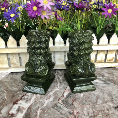 Cặp kỳ lân phong thủy đá ngọc ấn độ - Cao 11 cm