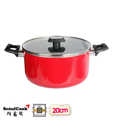 Combo 2 món cao cấp Hàn Quốc, nồi chống dính vân đá Kimscook, quai chống nóng, nắp kính cường lực viền inox size 20 cm và Chảo đúc chống dính vân đá Ecoramic sâu lòng 26 cm, dùng bếp gas, hồng ngoại, ...