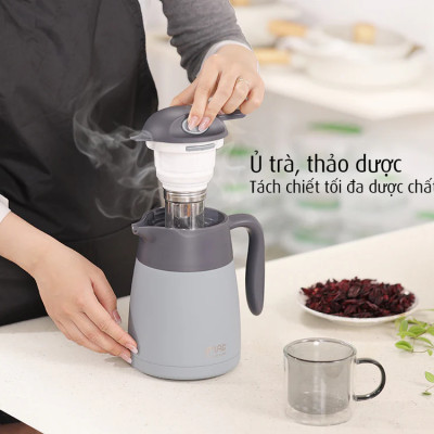 Bình ủ nhiệt iMat có phin lọc 1200ml màu xanh xám, ruột bình, phin lọc Inox 304
