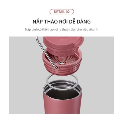 Bình giữ nhiệt Lock&Lock Bucket Tumbler Nắp bật không ống hút - Màu hồng LHC4269DPIK 540ml - Hàng chính hãng thép không gỉ quai xách tiện lợi - JoyMall