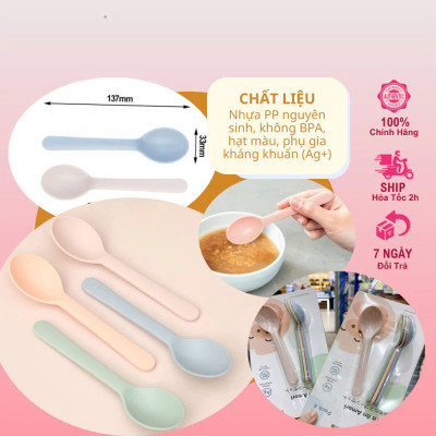 Bộ 04 thìa ăn Inochi Amori, thìa nhựa PP nguyên sinh, không BPA an toàn cho sức khỏe - Hàng chính hãng inochi ( Tặng kèm khăn lau tay pakasa)