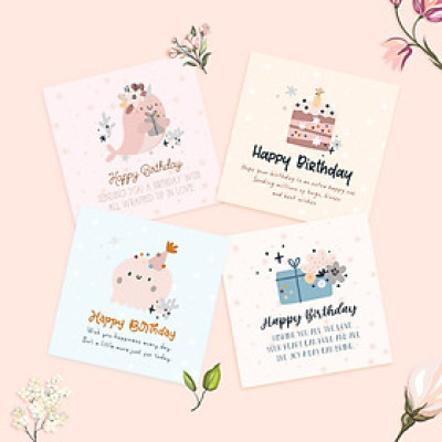 Set 4 thiệp chúc mừng sinh nhật SDstationery OCEAN 12x12 màu pastel nhẹ nhàng minh họa dễ thương cute cho người yêu biển