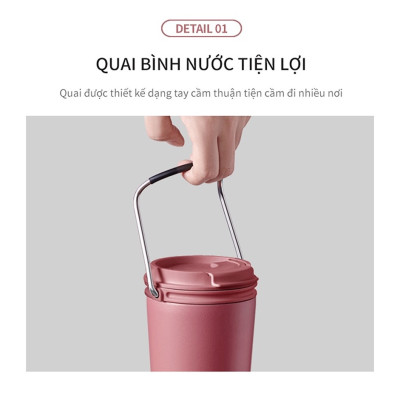 Bình giữ nhiệt Lock&Lock Bucket Tumbler Nắp bật không ống hút - Màu hồng LHC4269DPIK 540ml - Hàng chính hãng thép không gỉ quai xách tiện lợi - JoyMall