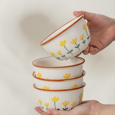 Bộ Bát Đĩa Thương Hiệu GOSU họa tiết Hoa Tulip Vàng nước men sáng đẹp