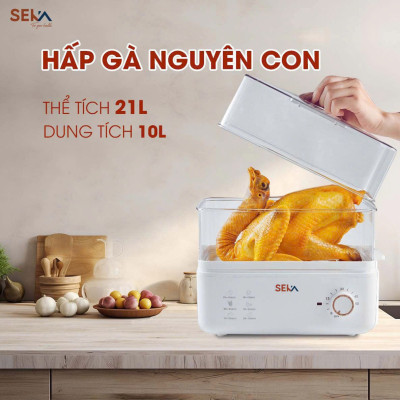 Nồi Hấp Điện 2 Tầng Đa Năng SEKA, Hấp Gà Nguyên Con Thể Tích 21 Lít, Tỏa Nhiệt Đều Giữ Nguyên Vị Dinh Dưỡng