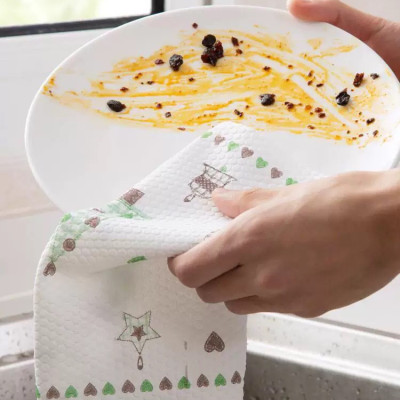 Cuộn giấy lau đa năng nhà bếp 80 tờ in hình cao cấp, có thể giặt được - Tặng 1 khăn lau tay cao cấp