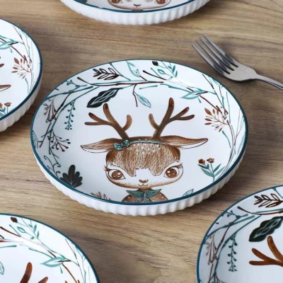 Bộ bát đĩa chén đĩa Gosu cao cấp họa tiết hươu dễ thương sáng mịn an toàn
