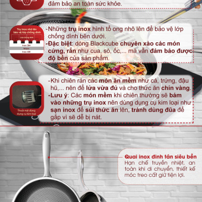 Bộ nồi chảo chống dính sâu lòng tổ ong 3 lớp đáy liền inox 304 Fivestar Plus quai oval nắp kính , tặng 1 sạn inox