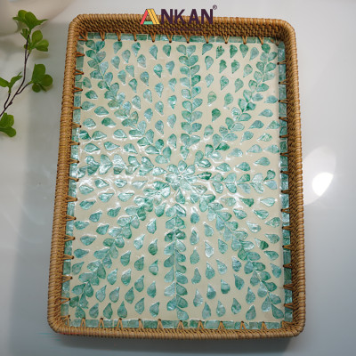 Khay Mây Khảm Trai Cỡ Lớn 56cm – Đựng Vật Dụng, Trang Trí Decor Nhà Hàng – ANKAN