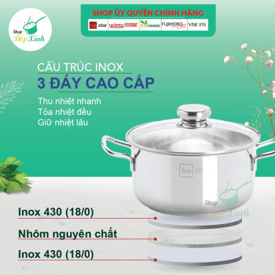 Nồi và chảo chống dính 3 đáy inox 430 FiveStar Standard bếp từ nắp kính tặng 5 muỗng (20cm )