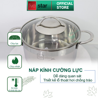 Bộ nồi chảo chống dính sâu lòng tổ ong 3 lớp đáy liền inox 304 Fivestar Plus quai oval nắp kính , tặng 1 sạn inox
