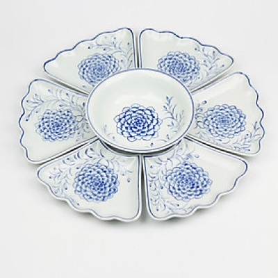 Bộ Đồ Ăn Hoa Mặt Trời Bát Tràng Men Ngọc -Khử Chì Và Kim Loại Nặng - Hoa Phù Dung Vẽ Tay-55cm