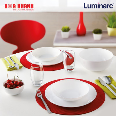 Đĩa Sâu Thủy Tinh Luminarc Diwali Trắng 20cm đựng thức ăn, cường lực, chịu nhiệt - Bộ 3 đĩa - N3605