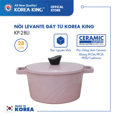 Nồi nấu Levante đáy từ Korea King KP-28LI(Nồi, nắp bằng nhôm đúc, phủ men chống dính Ceramic, Ø28cm)-Màu hồng