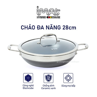 [Hàng chính hãng] Chảo xào đa năng iMAT Hybrid lòng xanh mới, đường kính 28cm. Chiên, xào, áp chảo..