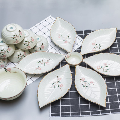 Bộ sản phẩm đồ ăn vẽ hoa đào hồng gốm sứ Bát Tràng( 14 món)