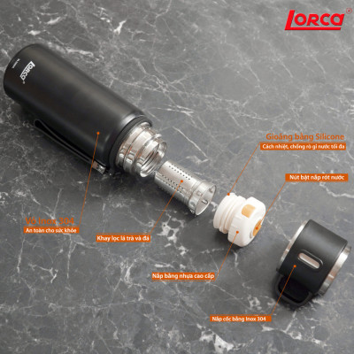Bình Giữ Nhiệt Lorca Hàng Chính Hãng Inox Dung Tích 800ml, Chức Năng Giữ Nhiệt Tốt, Pha Trà, Pha Cà Phê