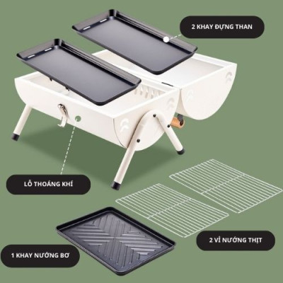 Lò nướng 2 mặt cao cấp Suncojia tặng dụng cụ hỗ trợ, giá nướng, vỉ nướng, có thể gấp gọn và di động